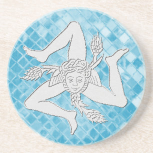 Sicilian Trinacria On Blue Mosaic Coaster