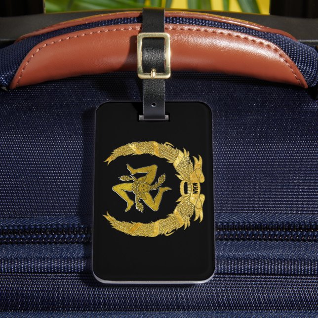 Sicilian Trinacria Personalised Luggage Tag (Front Insitu 2)