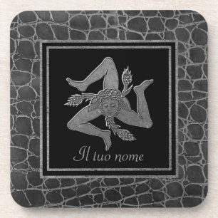 Sicilian Trinacria Pewter Look Your Name Coaster