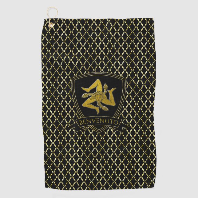 Sicilian Trinacria Quatrefoil  Golf Towel (Front)