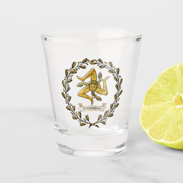 Sicilian Trinacria Your Family Name Shot Glass (Front)
