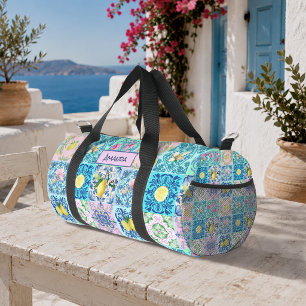 Sicilian turquoise citrus Mediterranean azulejo  Duffle Bag