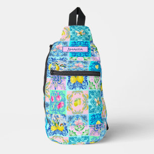 Sicilian turquoise citrus Mediterranean azulejo  Sling Bag