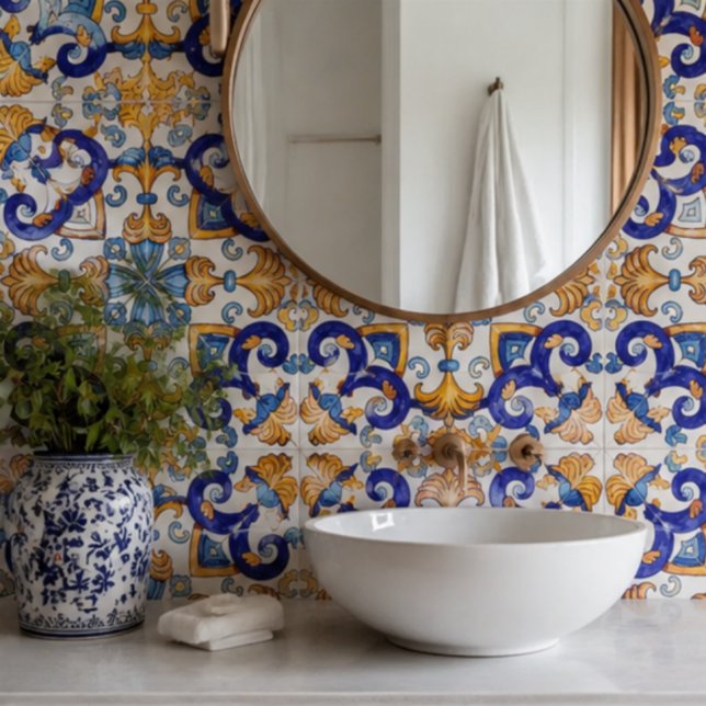 Sicilian Vibrant Majolica Scrollwork Mediterranean Ceramic Tile (Creator Uploaded)