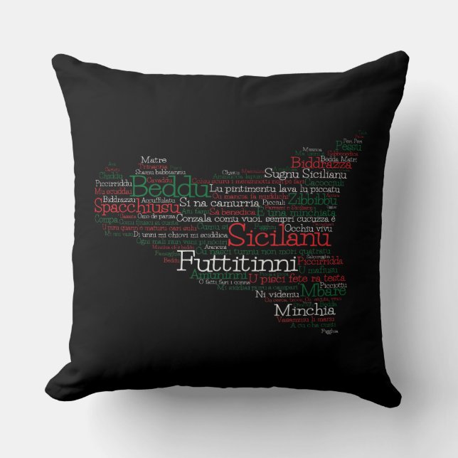 Sicilian Word Art Map Cushion (Front)