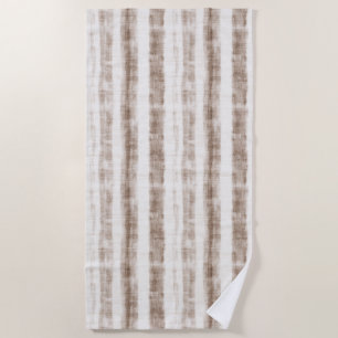 Sicilian Woven Cream Tan Stripes   Beach Towel
