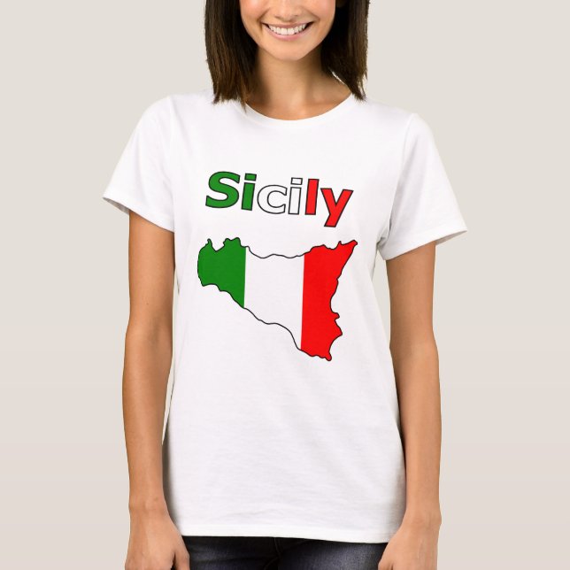 Sicily and Map in Italian Flag Colours T-Shirt (Front)