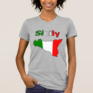 Sicily and Map in Italian Flag Colours T-Shirt
