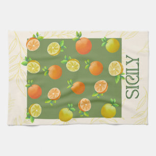 Sicily Citrus Wall Art   Italian Orange & Lemon Tea Towel