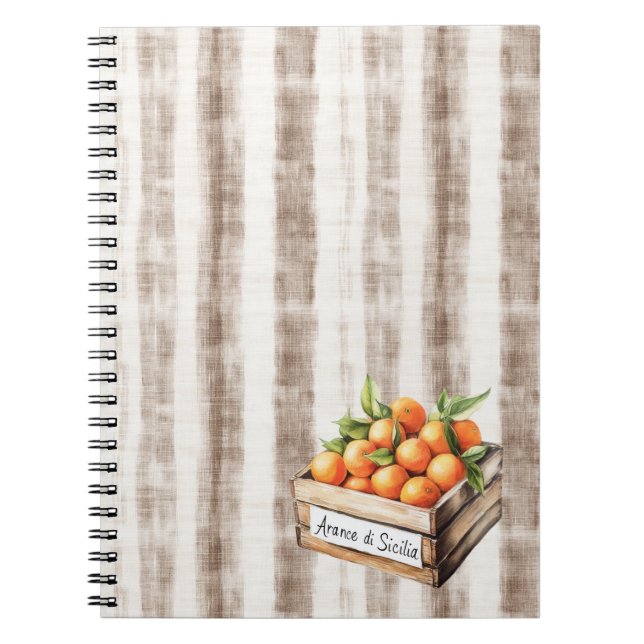 Sicily Cream Rustic Brown Stripes Oranges Notebook (Front)