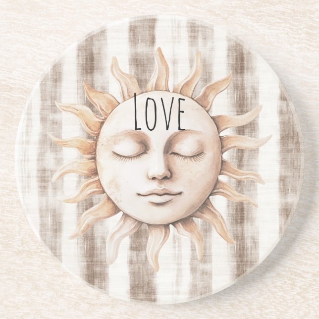 Sicily Cream Rustic Cream Sun Stripes Coaster (Front)