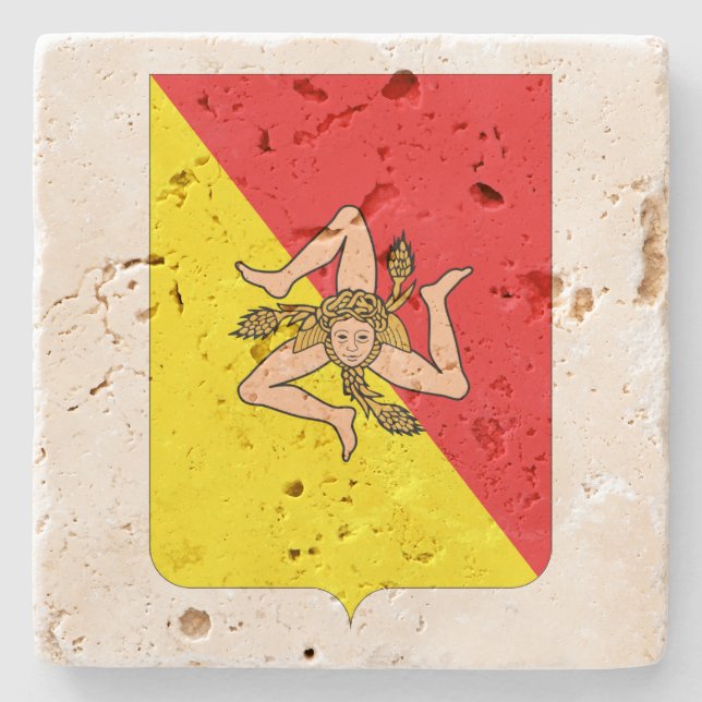 Sicily Crest Wine Travertine Coaster (Front)