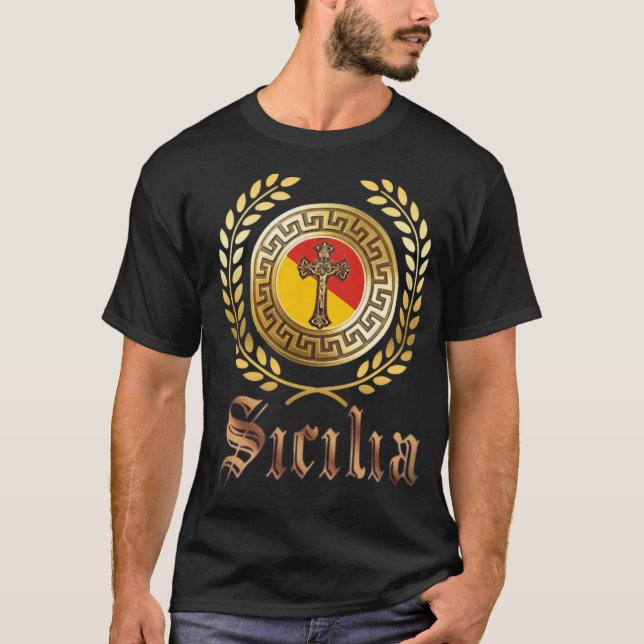 Sicily Flag and Crucifix T-Shirt (Front)