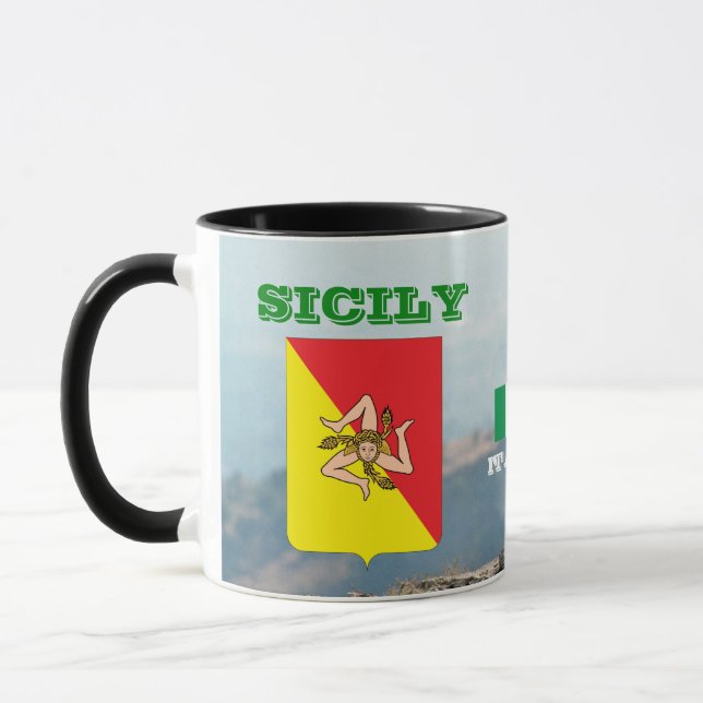 Sicily Flag & Crest Customisable Mug (Left)