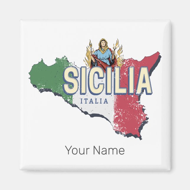 Sicily Flag Italy Retro Map Vintage Souvenir Magnet (Front)