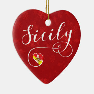 Sicily Heart, Christmas Tree Ornament, Sicilian Ceramic Ornament
