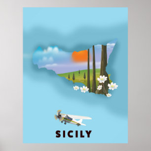 Sicily Illustrated map travel poster