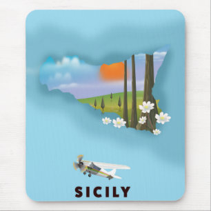 Sicily Illustrated map travel poster Mouse Pad