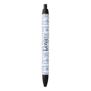 Sicily Italian Rustic Blue Stripes Black Ink Pen