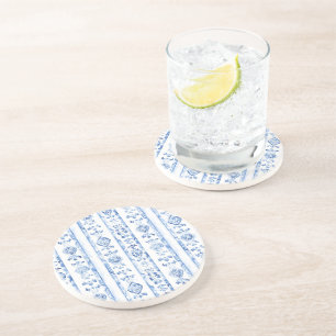 Sicily Italian Rustic Blue Stripes Coaster