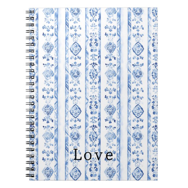 Sicily Italian Rustic Blue Stripes Notebook (Front)