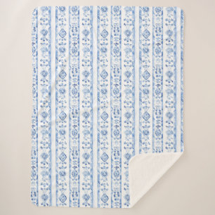 Sicily Italian Rustic Blue Stripes Sherpa Blanket