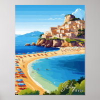 Sicily Italy Art vintage travel illustration