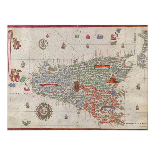 Sicily Italy Manuscript Atlas Vintage Map Poster (Front)