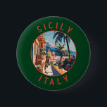 Sicily Italy Retro Distressed Circle 6 Cm Round Badge<br><div class="desc">Sicily retro vector travel design. Sicily,  the largest Mediterranean island,  is just off the "toe" of Italy's "boot." Its rich history is reflected in sites like the Valley of the Temples.</div>