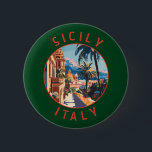 Sicily Italy Retro Distressed Circle 6 Cm Round Badge<br><div class="desc">Sicily retro vector travel design. Sicily,  the largest Mediterranean island,  is just off the "toe" of Italy's "boot." Its rich history is reflected in sites like the Valley of the Temples.</div>
