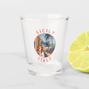 Sicily Italy Retro Distressed Circle Shot Glass