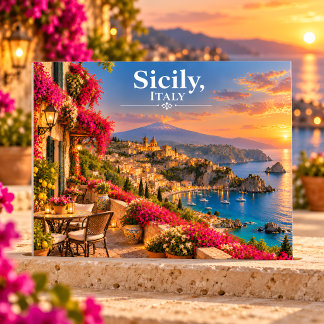 Sicily Italy Sunset Coastal Village Travel Postcard