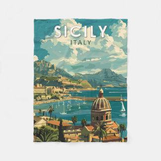 Sicily Italy Travel Art Vintage Fleece Blanket