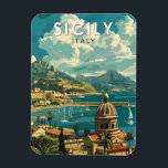 Sicily Italy Travel Art Vintage Magnet<br><div class="desc">Sicily retro vector travel design. Sicily,  the largest Mediterranean island,  is just off the "toe" of Italy's "boot." Its rich history is reflected in sites like the Valley of the Temples.</div>