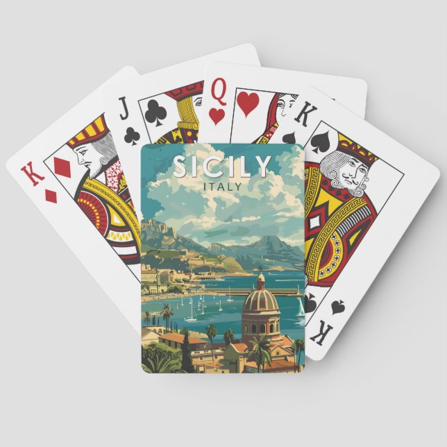 Sicily Italy Travel Art Vintage Playing Cards (Back)