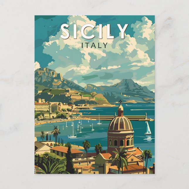 Sicily Italy Travel Art Vintage Postcard (Front)