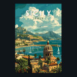 Sicily Italy Travel Art Vintage Poster<br><div class="desc">Sicily retro vector travel design. Sicily,  the largest Mediterranean island,  is just off the "toe" of Italy's "boot." Its rich history is reflected in sites like the Valley of the Temples.</div>