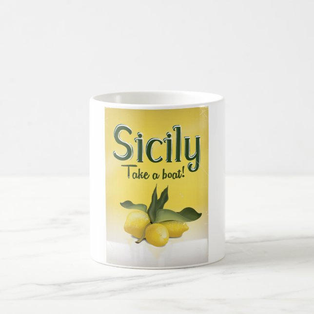 Sicily lemon vintage travel poster coffee mug (Center)
