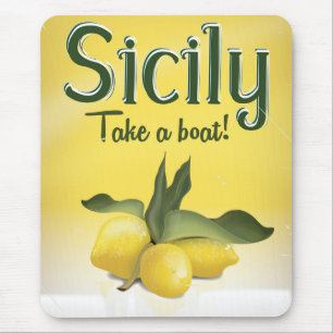 Sicily lemon vintage travel poster mouse pad