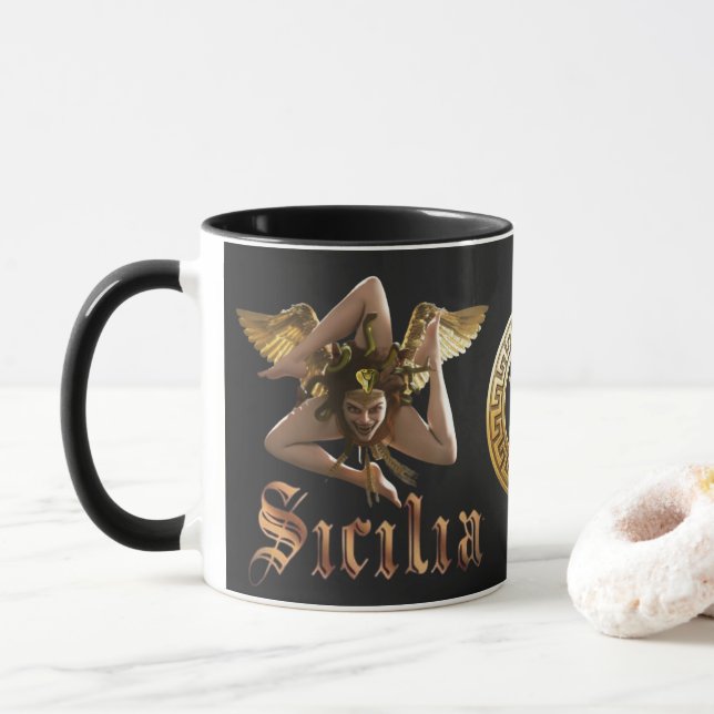 Sicily / Sicilia Trinacria Medusa Gift Mug  (With Donut)