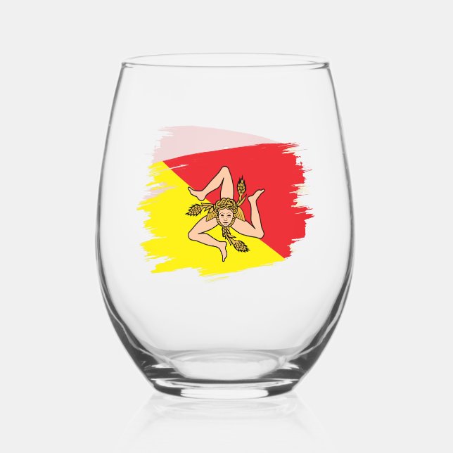 Sicily, Sicilian Flag Stemless Wine Glass (Back)