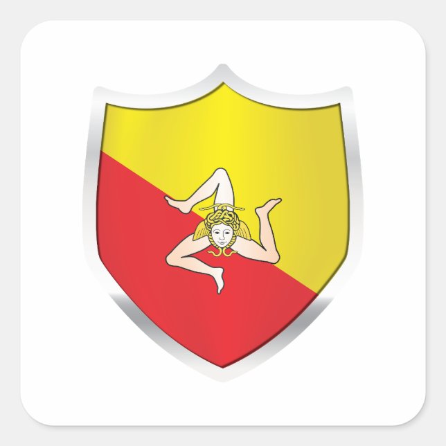 Sicily Silver Shield Flag Square Sticker (Front)