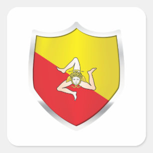 Sicily Silver Shield Flag Square Sticker