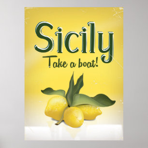 Sicily - Take a boat vintage lemon travel poster