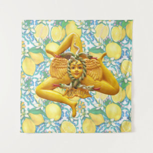 Sicily Trinacria Sicilian Italian Italy Lemon Blue Tapestry