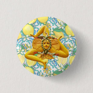 Sicily Trinacria Yellow and Blue Italian Lemon 3 Cm Round Badge