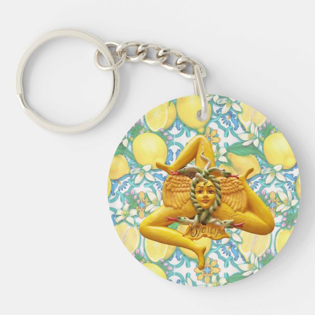 Sicily Trinacria Yellow  Italian Lemon Ornament Key Ring (Front)