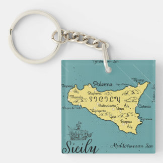 Sicily Vintage Nautical Map Key Ring