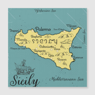 Sicily Vintage Nautical Map Magnetic Invitation