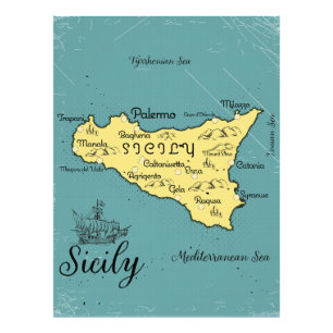 Sicily Vintage Nautical Map Photo Print